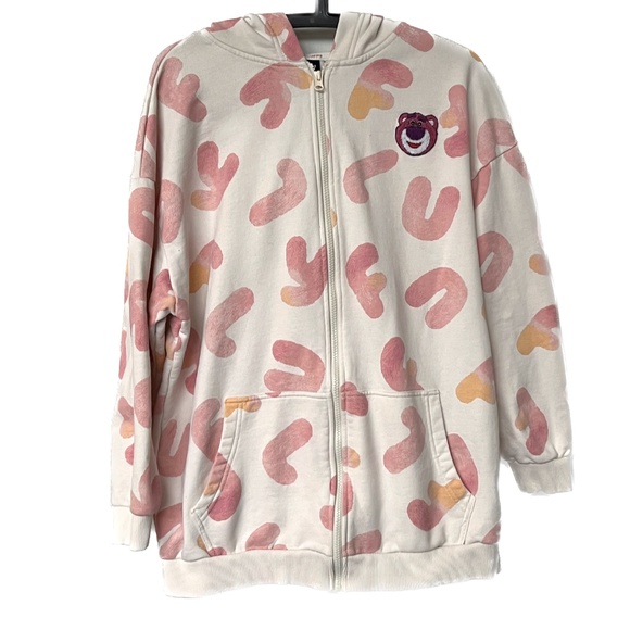 DISNEY Only Hoodie Sweatshirt Pink Cream Size L Lots o Huggin' Bear Zip Up - Picture 1 of 7